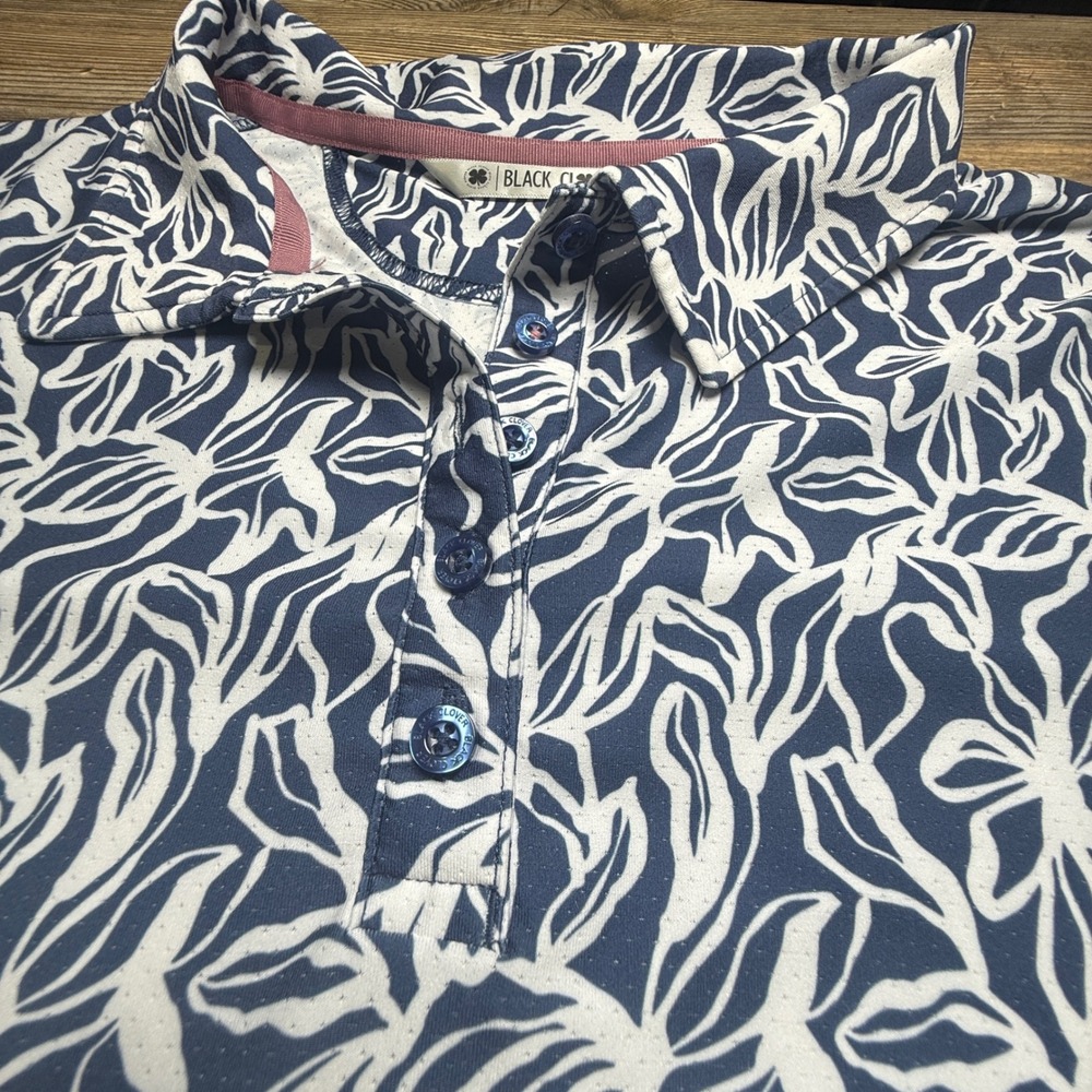 Black Clover Womens Navy White Floral Golf Polo Shirt Size Large Performance L - Picture 6 of 10